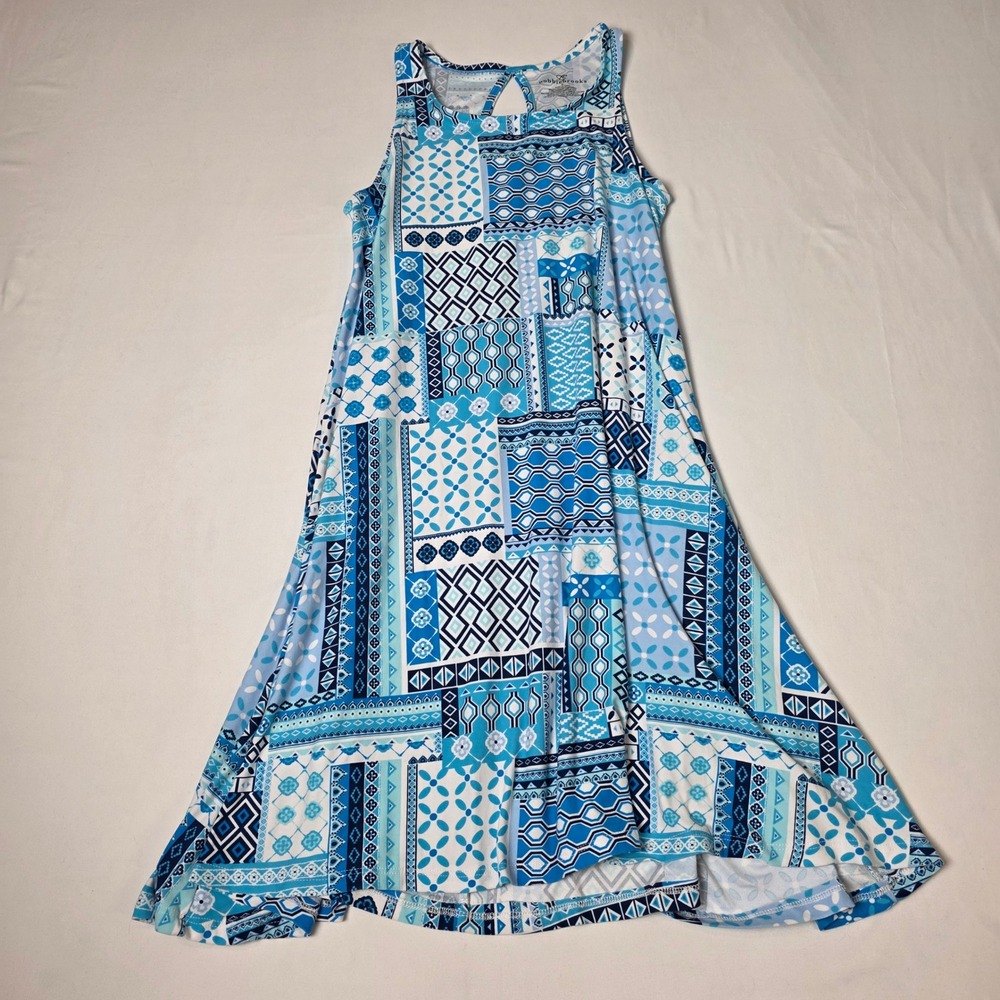 Bobbie‎ Brooks Patchwork Dress Womens S Blue Geometric Sleeveless Keyhole Back